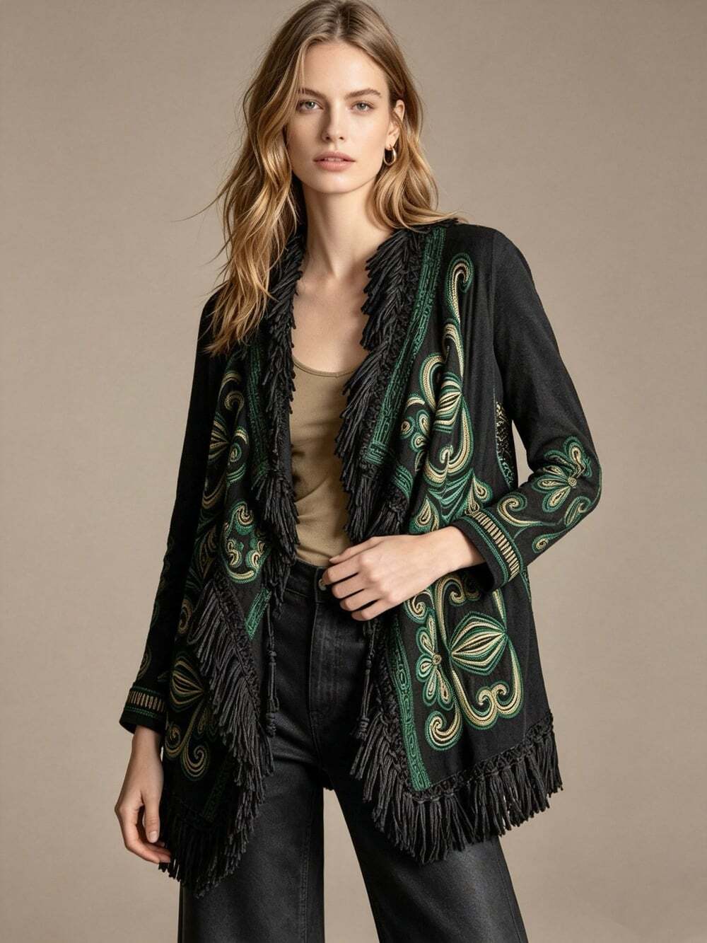 $438 NWOT Johnny Was Biya Draped Embroidered Floral Tassel Cardigan Sweater 1X